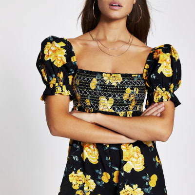 black floral bardot top