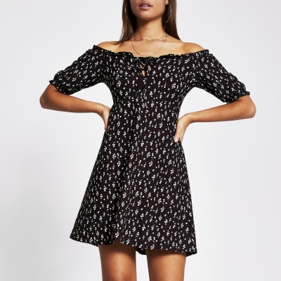 black floral bardot dress