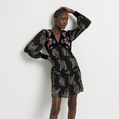 floral embroidered smock dress