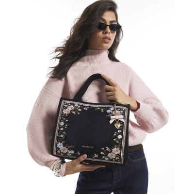 Floral Embroidered Tote Bag
