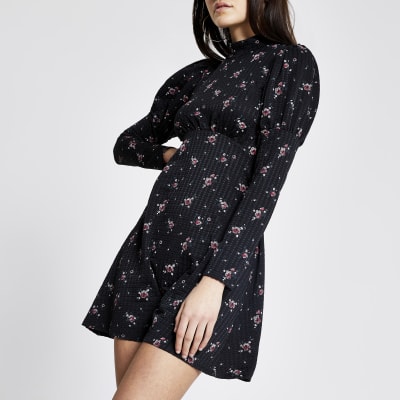 river island black long sleeve dress