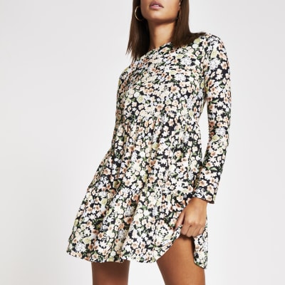 river island black long sleeve dress