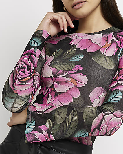 Black floral long sleeve top