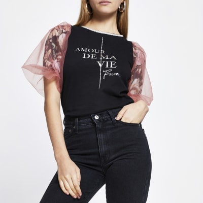 black floral mesh top