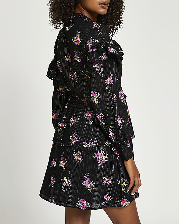 Black floral mini dress
