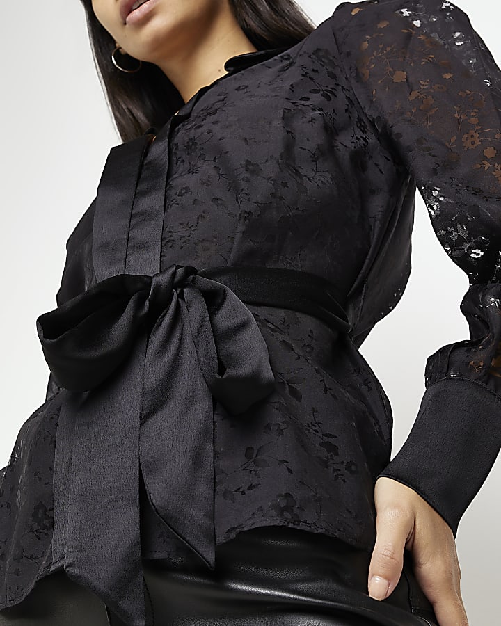 Black floral organza shirt