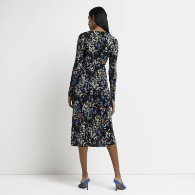 black plisse wrap dress