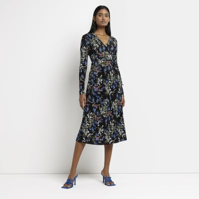 black plisse wrap dress