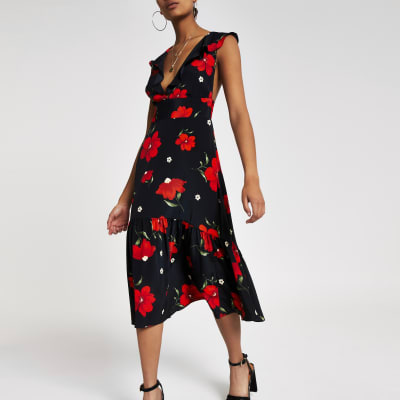 river island black floral dress