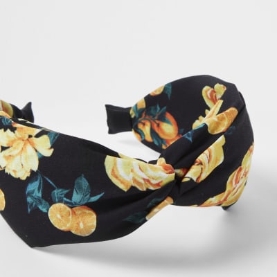 Black Floral print knot headband