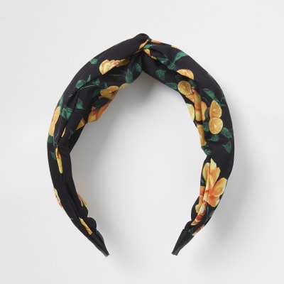 Black Floral print knot headband