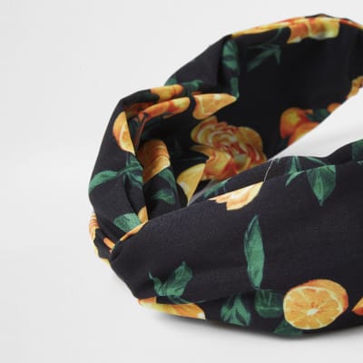 Black Floral print knot headband