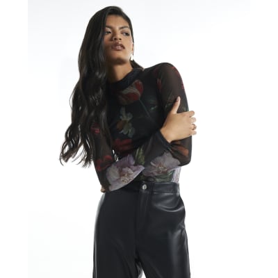 Floral Print Mesh Top
