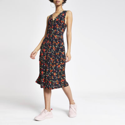 river island black floral dress