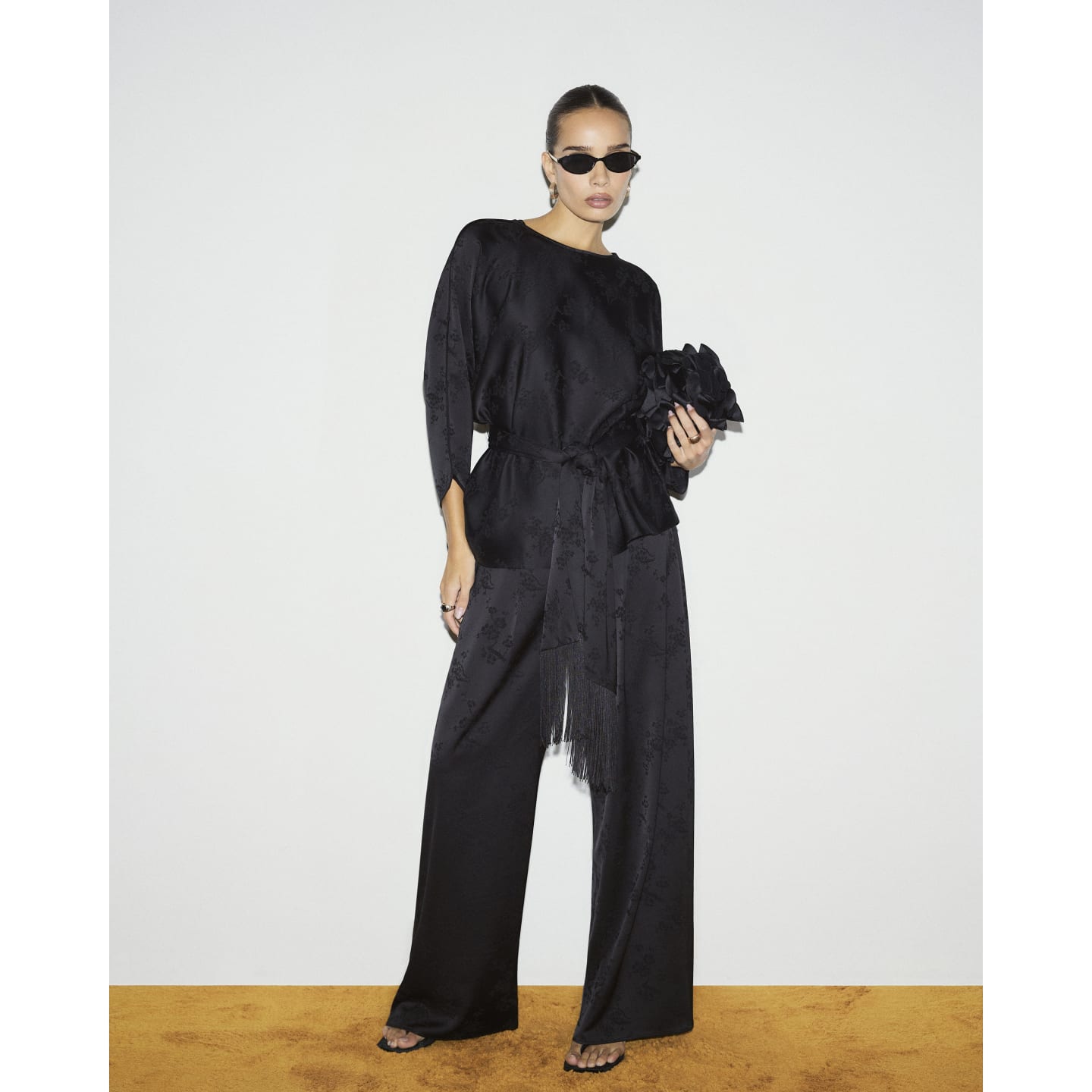 River Island Black Floral Print Obi Belt Batwing Top — photo 1 of 1