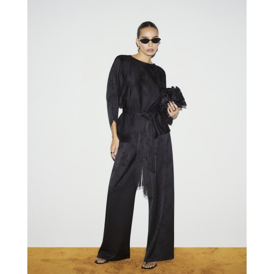 River Island Black Floral Print Obi Belt Batwing Top
