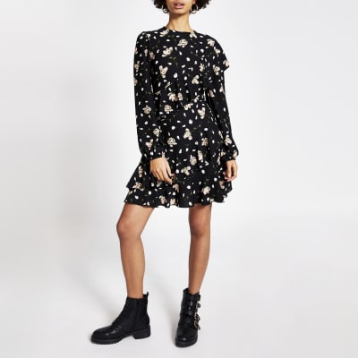 river island black floral dress