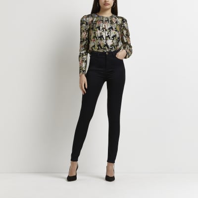 urban bliss black floral puff sleeve top