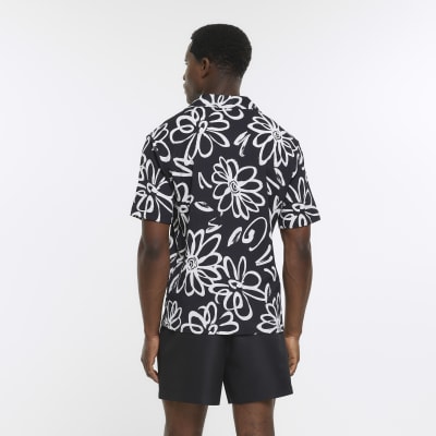 Black floral revere short sleeve shirt