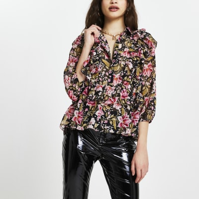 sheer black floral top