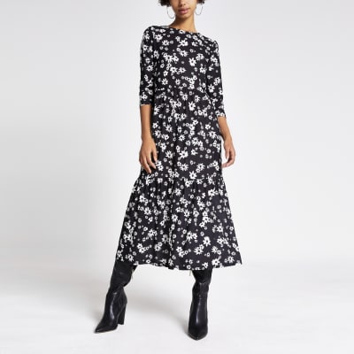 black floral smock dress