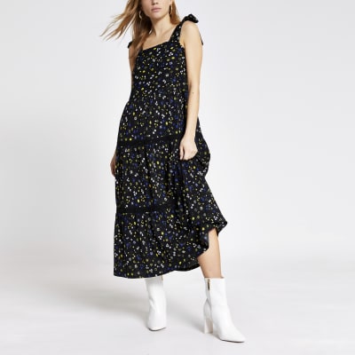 black floral smock dress