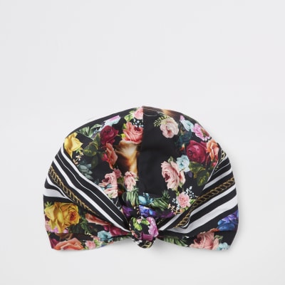 Black floral turban hat