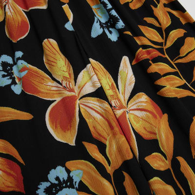 Black floral wide leg trousers