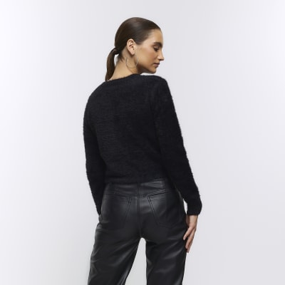 Black fluffy hotsell jumper womens