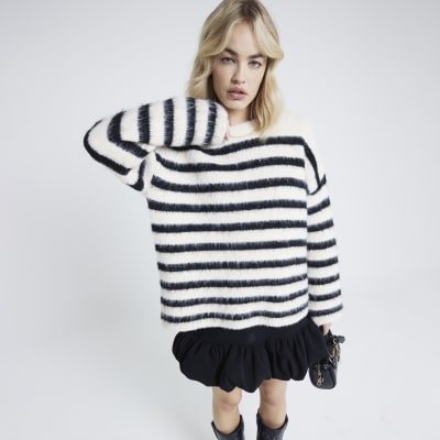 Black Fluffy Knit Stripe Jumper