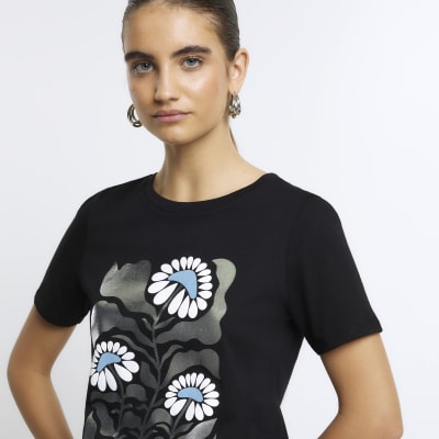 Black foil graphic t-shirt | River Island