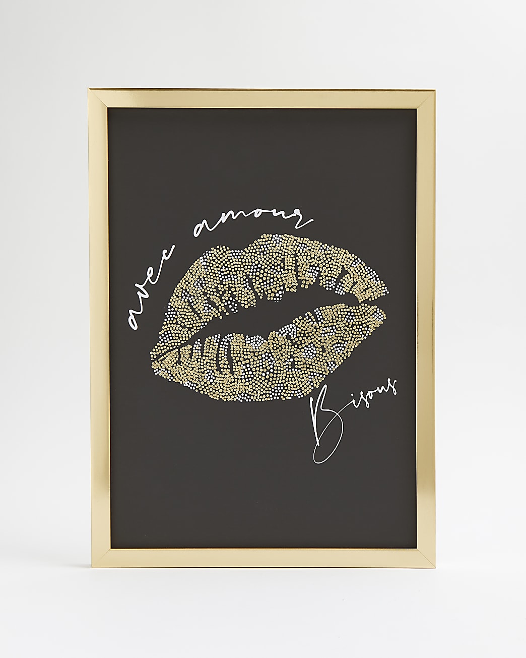 Black foil lips graphic framed print