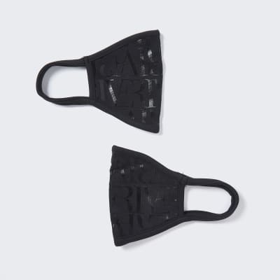 Black foil river monogram face masks 2 pack