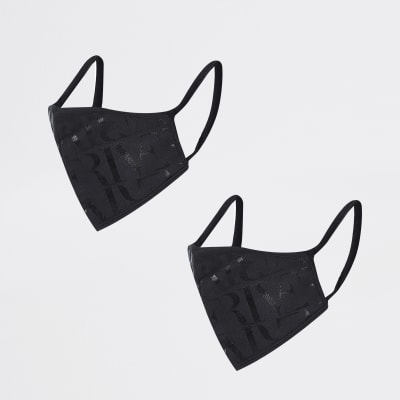 Black foil river monogram face masks 2 pack