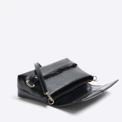 Black Fold Over Small Clutch Bag River Island