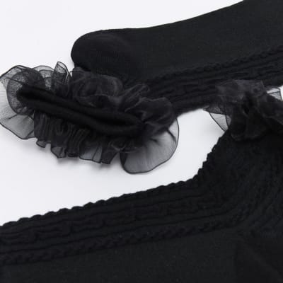Black frill ankle socks River Island