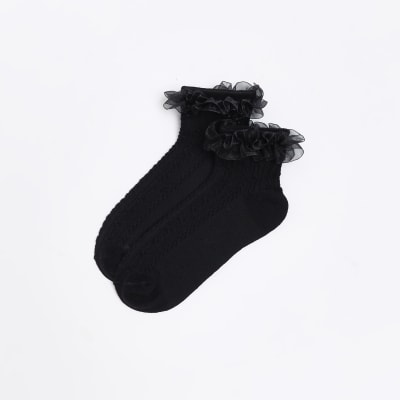 Black frill ankle socks | River Island