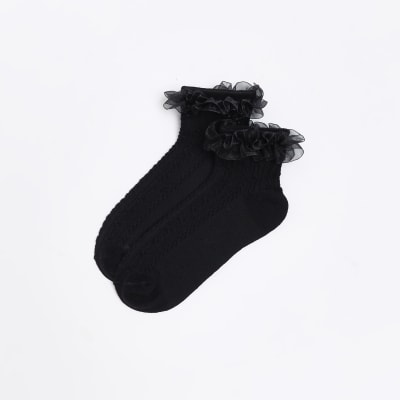 Black frilly hot sale socks womens