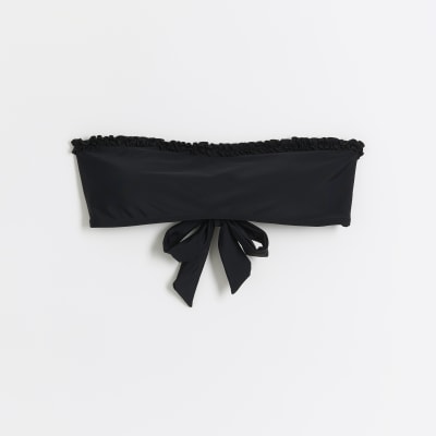 Black frill bandeau bikini top | River Island