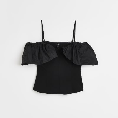 Black frill bardot top
