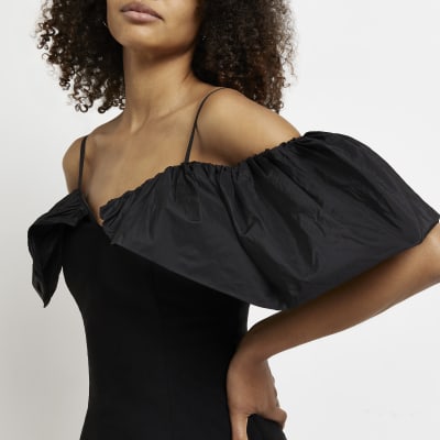 black frill bardot top