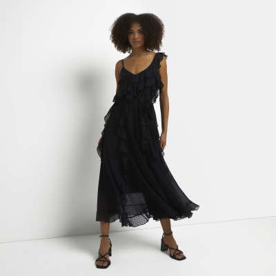 River island frill detail midi dress online