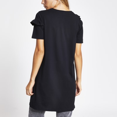 Black frill front oversized jumbo tee