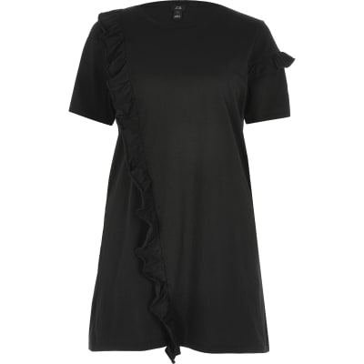 Black frill front oversized jumbo tee