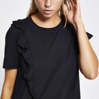 Black frill front oversized jumbo tee