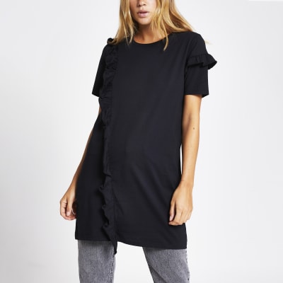 Black frill front oversized jumbo tee