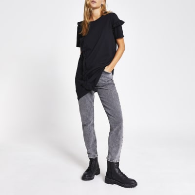 Black frill front oversized jumbo tee