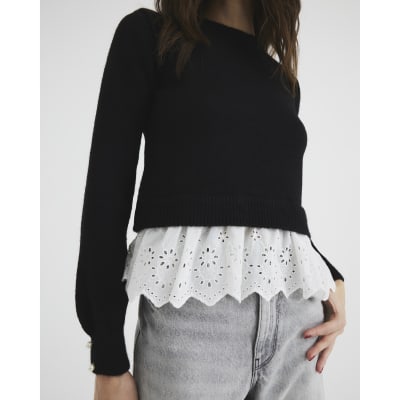 Black Frill Jumper | River Island