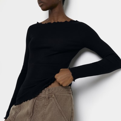 Black frill long sleeve top