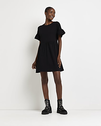 Black frill sleeve mini dress